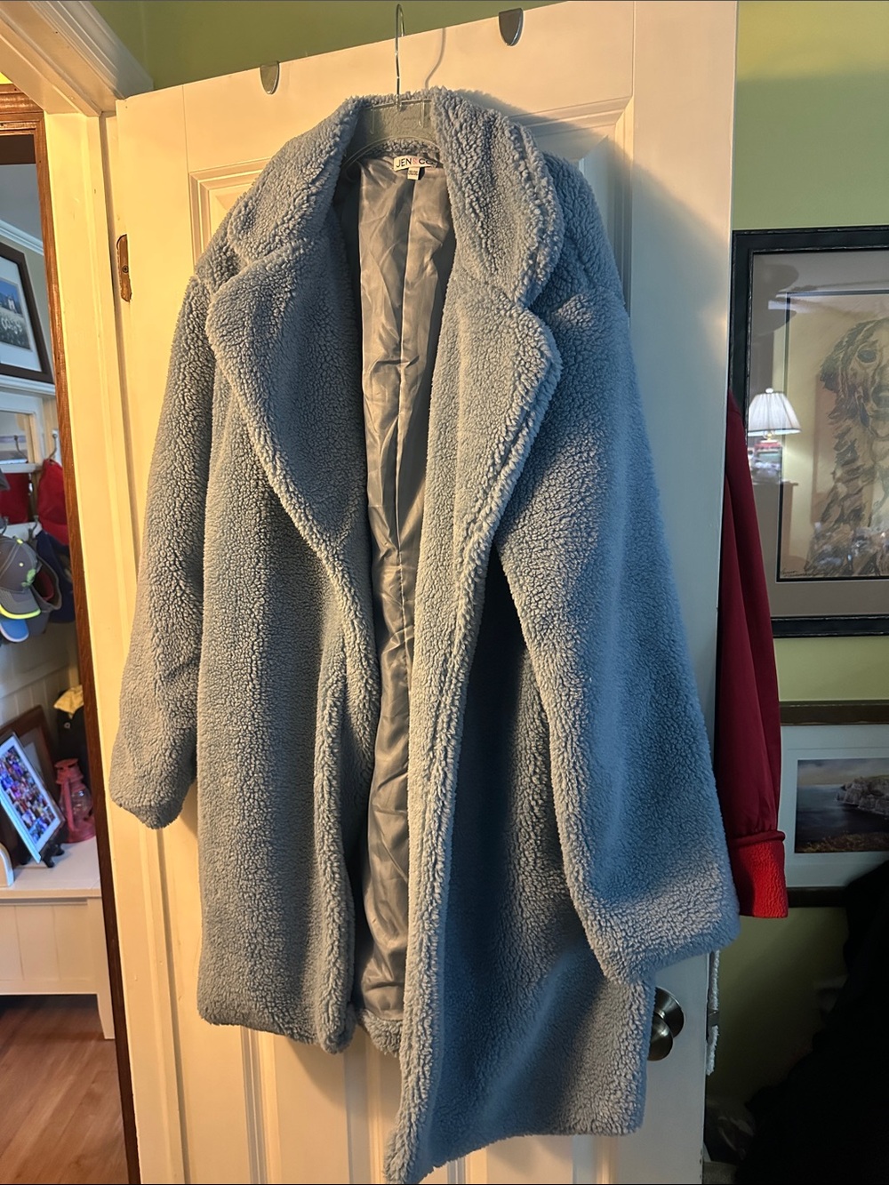 Plush Teddy Coat in Light Blue - Cozy Open-Front Jacket